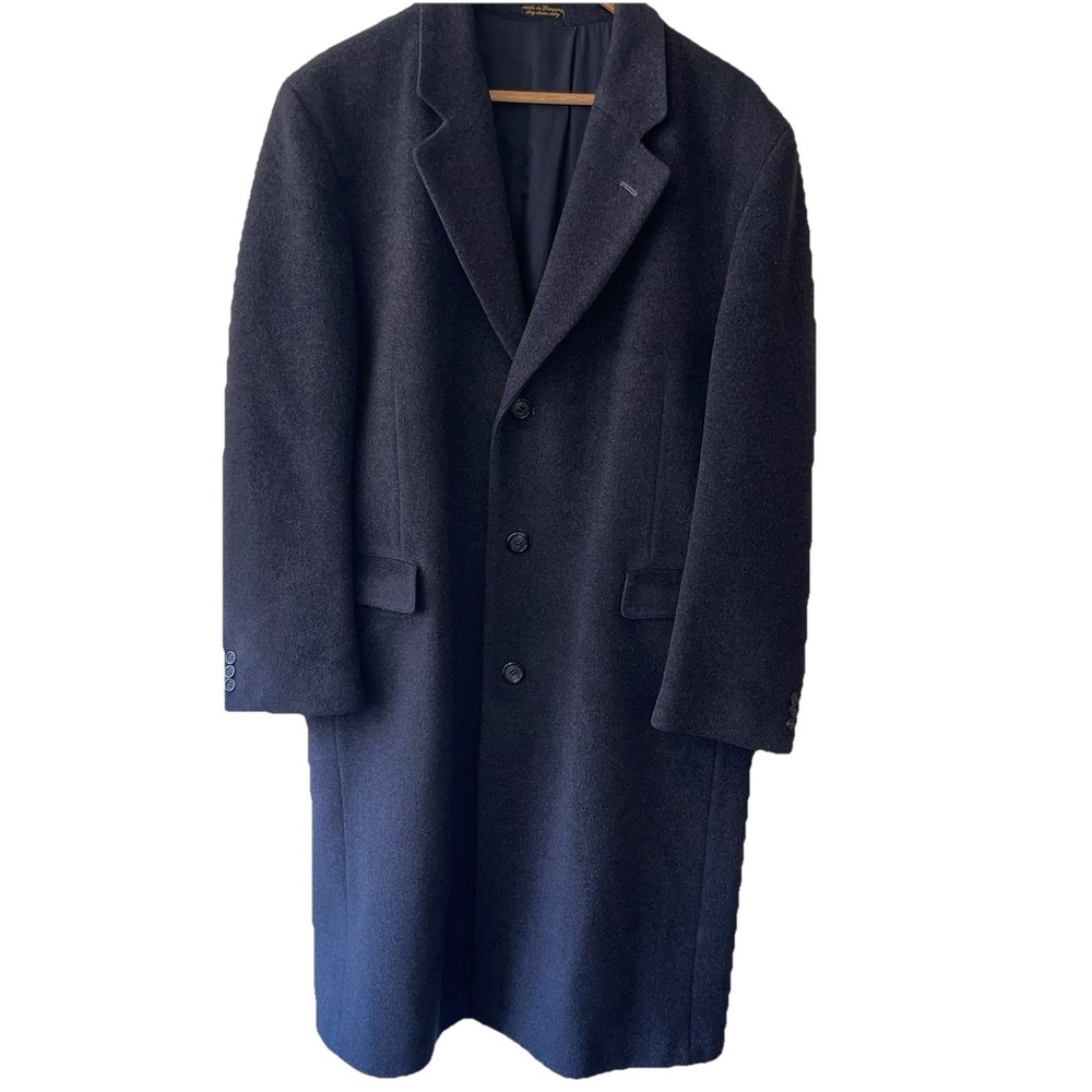 VINTAGE JG HOOK MENS Grey CASHMERE & WOOL OVERCOAT SIZE 44R Made In Hungry